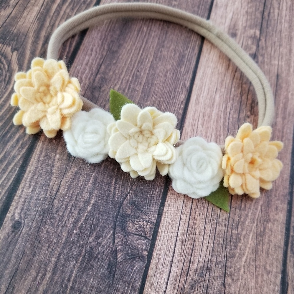 Felt Floral Headband Halo in Yellow and White